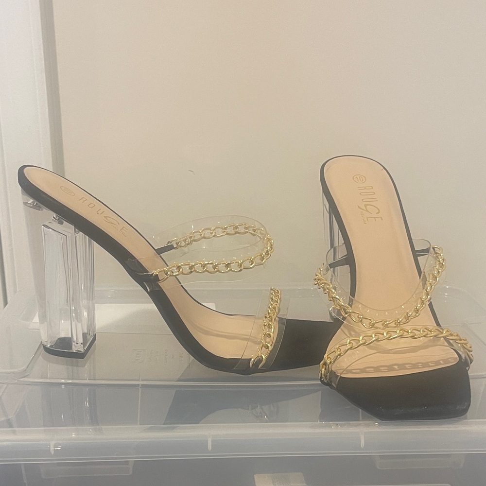 Muse Black and Gold Chain Heels